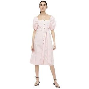 J. Crew Women’s Pink Cloud Cottage Puff Sleeve Midi Dress Button Front Tie S